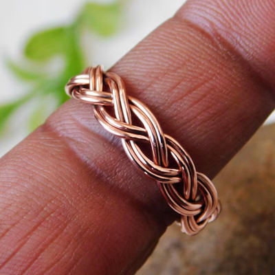 Solid Pure Copper Minimalist Healing Ring, Handmade, Unisex, Braided