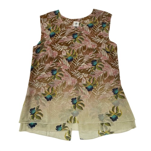 CAbi 5216 Parlor Blouse Tropical Print Orchid Sleeveless Woman's Medium 292