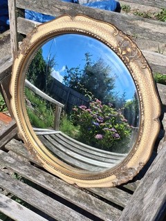 Vintage Convex Mirror Gilded Crackle Glaze Rococo Frame. c1950s‑1960s