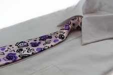 Kids Boys Pink Purple Patterned Elastic Neck Tie - Musical Skeleton