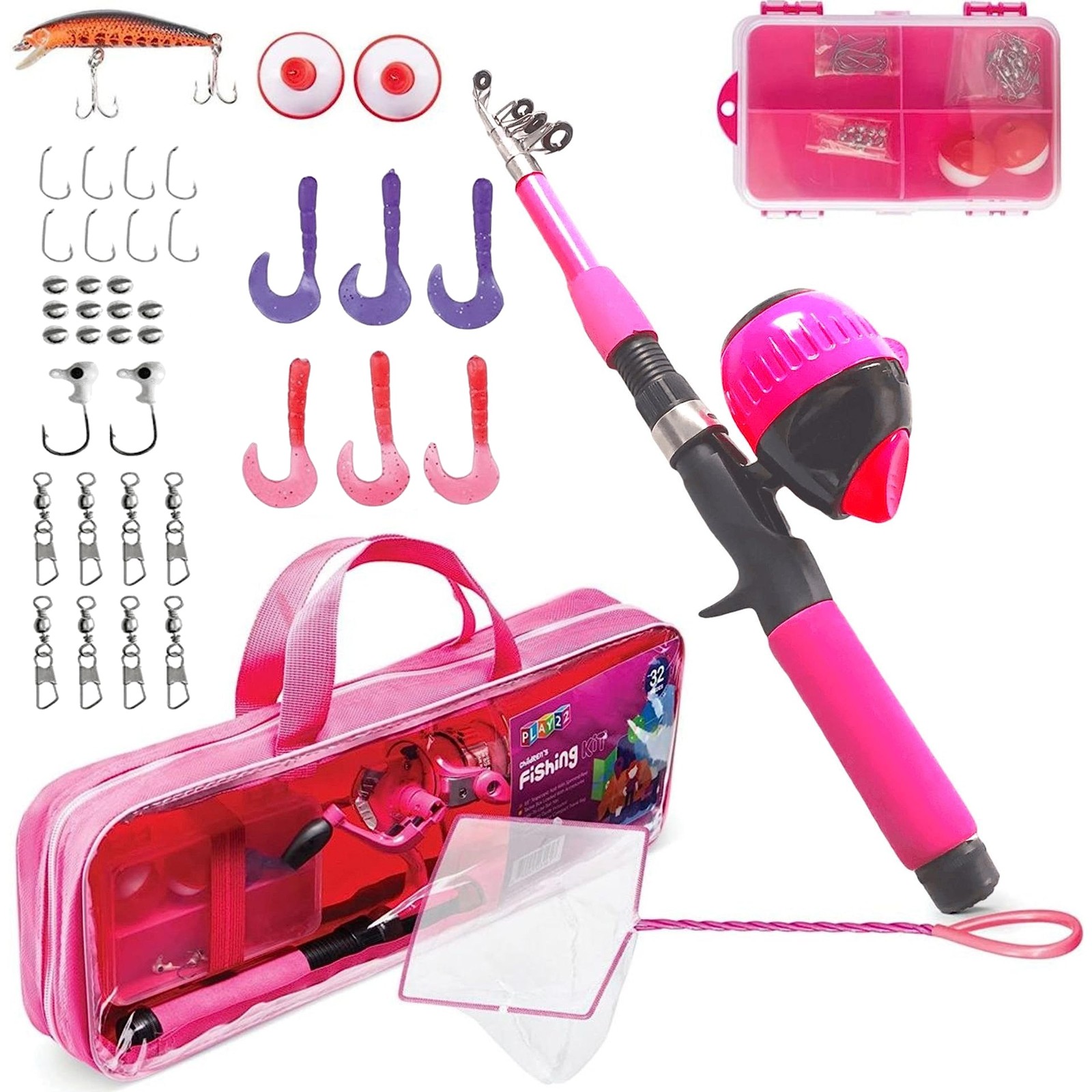Kids Fishing Pole Pink - 40 Pc Kids Fishing Rod and Reel Com