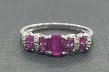 9ct White Gold 0.4ct Ruby & 0.05ct Diamond Cluster Ring, UK Size O 1/2, 2.1g