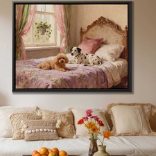 Oil Painting Dog Poodle Canvas Print Dalmatian Dog Wall Art Pet Decor Framed Art