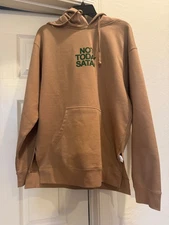 Desert sand sweatshirt with green graphic “NOT TODAY SATAN” with front pocket Mi