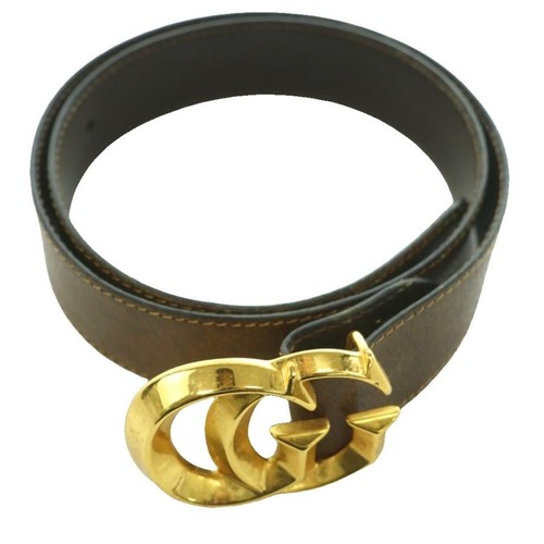 Used GUCCI GG Marmont Gold Buckle Belt Logo Leather Brown Gold Color /SS ■OS