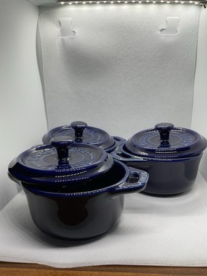 Staub Mini Round Cocotte Dark Blue with Lid 3 Piece set