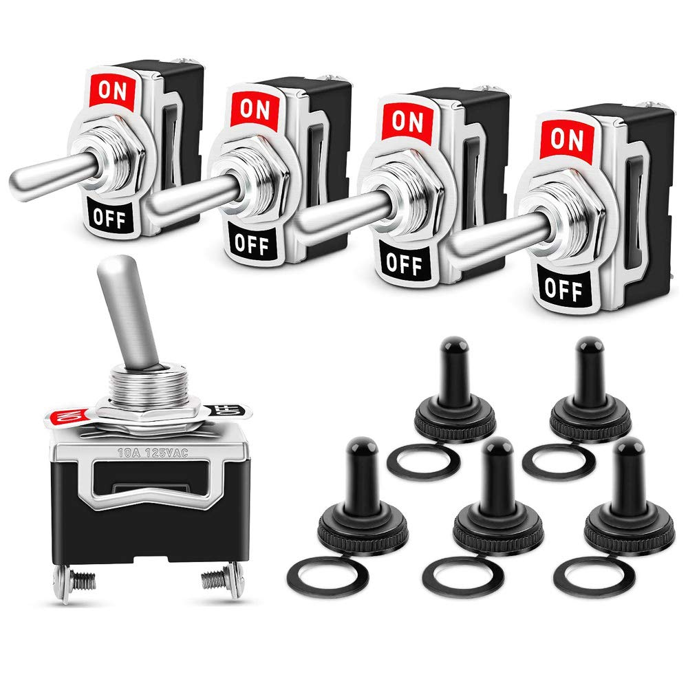 5Pcs Rocker Toggle Switch with Waterproof Boot Cap Cover, AC125V 10A/AC250V 6A,