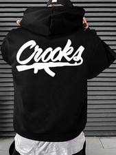  Trendy Crooks Graphic Hoodie Men's Casual Crooks Graphic Hooded Sweatshirt - R