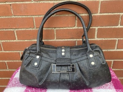 Y2K GUESS Hobo Handbag Satchel Black Leather Big Logo Monogram