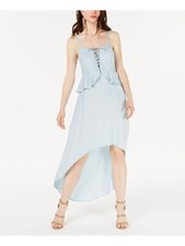 GUESS Womens Light Blue Spaghetti Strap V Neck Maxi Hi-Lo Dress Size: XSTP