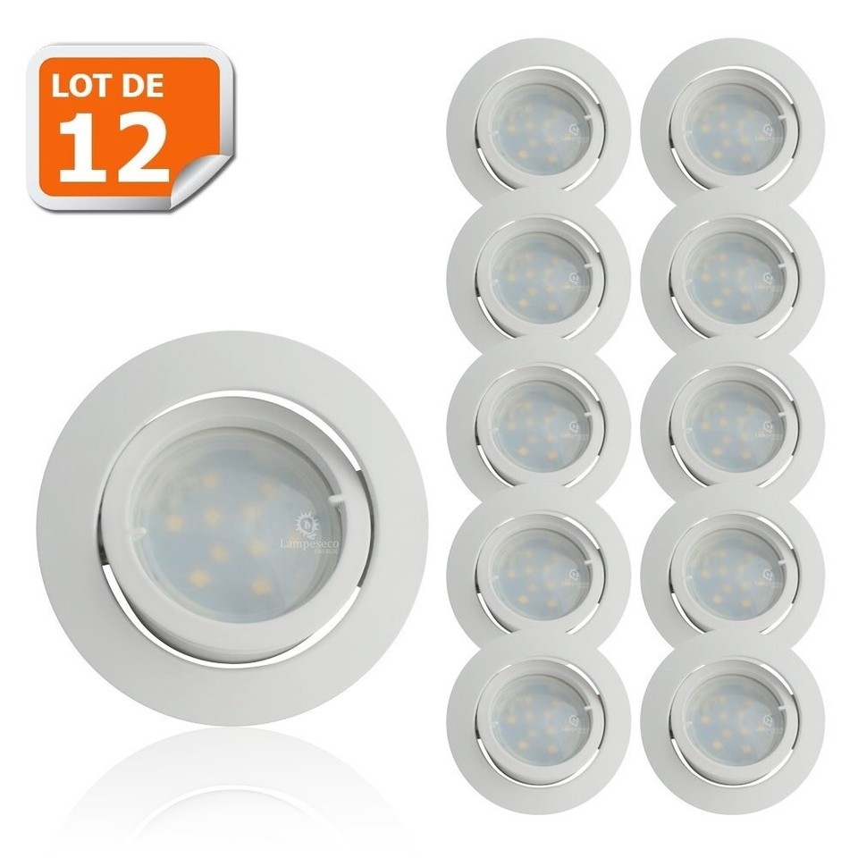 Lot de 12 Spot Led Encastrable Complete Blanc Orientable lumière Blanc