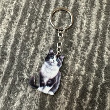 Cat Keychain Tuxedo Kitty Keyring Feline Bag Charm Cute Dangle Fob Cat Lady Gift