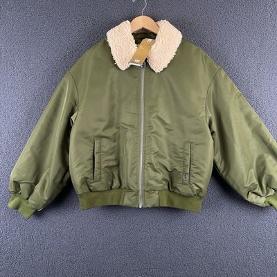 NWT Levis Womens Elise Retro Sherpa Collar Bomber Jacket M Olive Branch