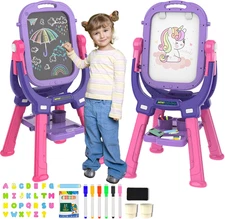 Easel for Kids, Adjustable Standing Rotatable Double Sided Toddlers Art Easel wi