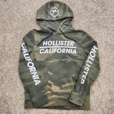 Hollister California Mens Camo Hoodie Graphic Pullover Green Camouflage