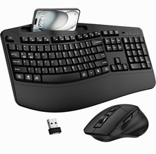 Wireless Ergonomic Wave Keyboard  Mouse Combo, USB Plug  Play, 1600 DPI