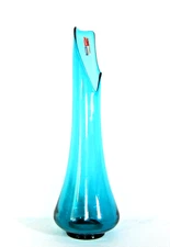 L. E. SMITH 21" PEACOCK BLUE SMOOTHIE VASE Fat Bottom Swung w/ Original Label