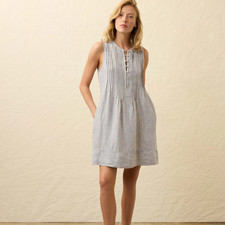 Faherty Isha Linen Dress Size XL Blue Stripe Pockets Coastal Preppy Old Money