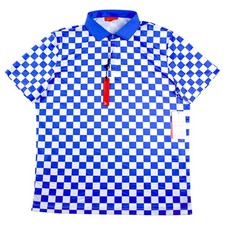 REDVANLY Polo Shirt Mens L Marine Check PUREpoly Golf Short Sleeve 110 NEW