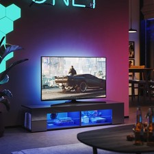 LED TV Schrank Schwarz TV Lowboard mit LED Beleuchtung Fernsehtisch Sideboard