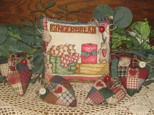 Country Christmas Gingerbread Sitter 3 Patchwork Hearts Wreath Accents Handmade