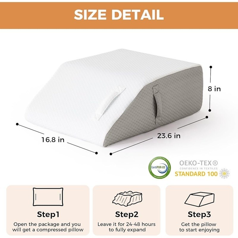 Leg Elevation Pillow Memory Foam Wedge Pain Relief Support Non-Slip Handles New