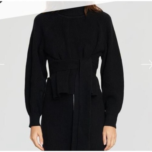 Modern Citizen Small Hiwa Tie Front Sweater Black Cotton Wool Crop Turtleneck