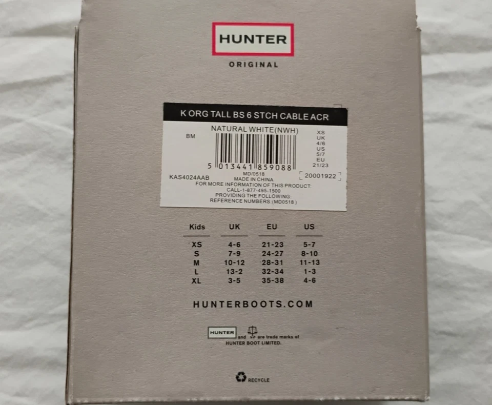 Hunter Kids Boot Socks Liner Original Tall BS 6 Stitch Cable NIB Sz XS 5-7 - Image 2 of 4