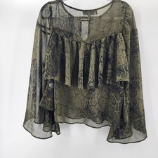 Jennifer Lopez Top XS Cute Silky Massive Bell Sleeve Dark Fairy Snake Skin Shirt