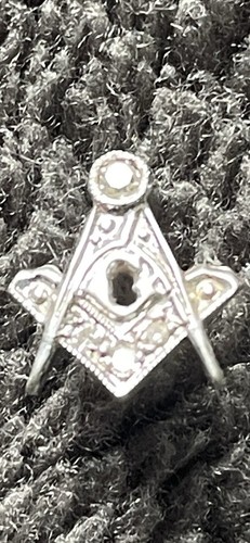 Vintage 14K White Gold Diamond Masonic Tie Tack Pin