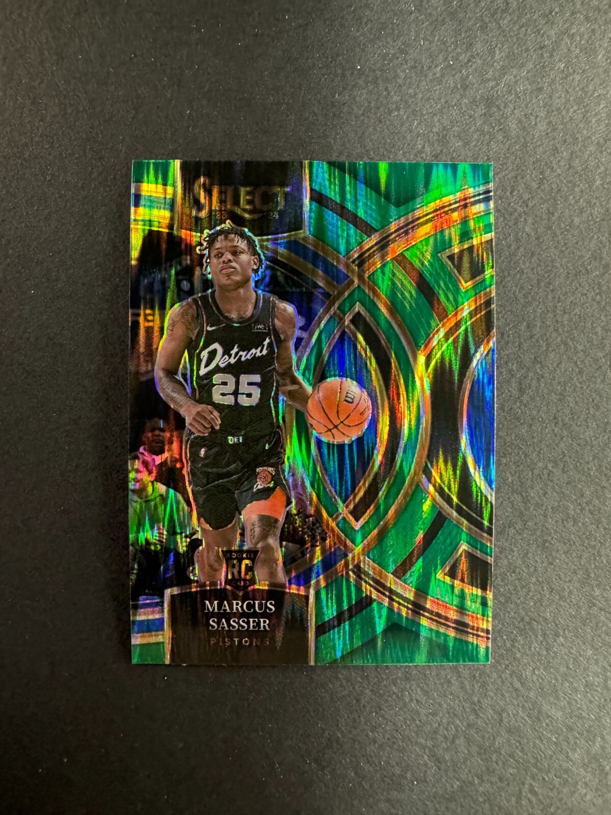 Marcus Sasser 2023-24 Panini Select Premier Rookie Shock Green RC #114 Pistons
