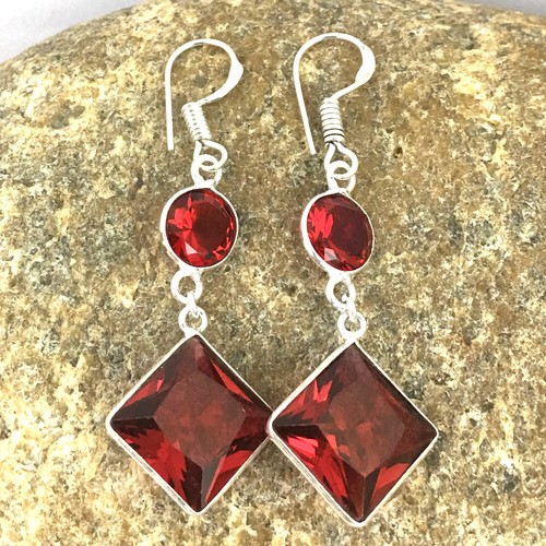 925 Sterling Silver Handmade Ruby Stone Bezel Lovely Earrings Fest Gift Women - Picture 3 of 3