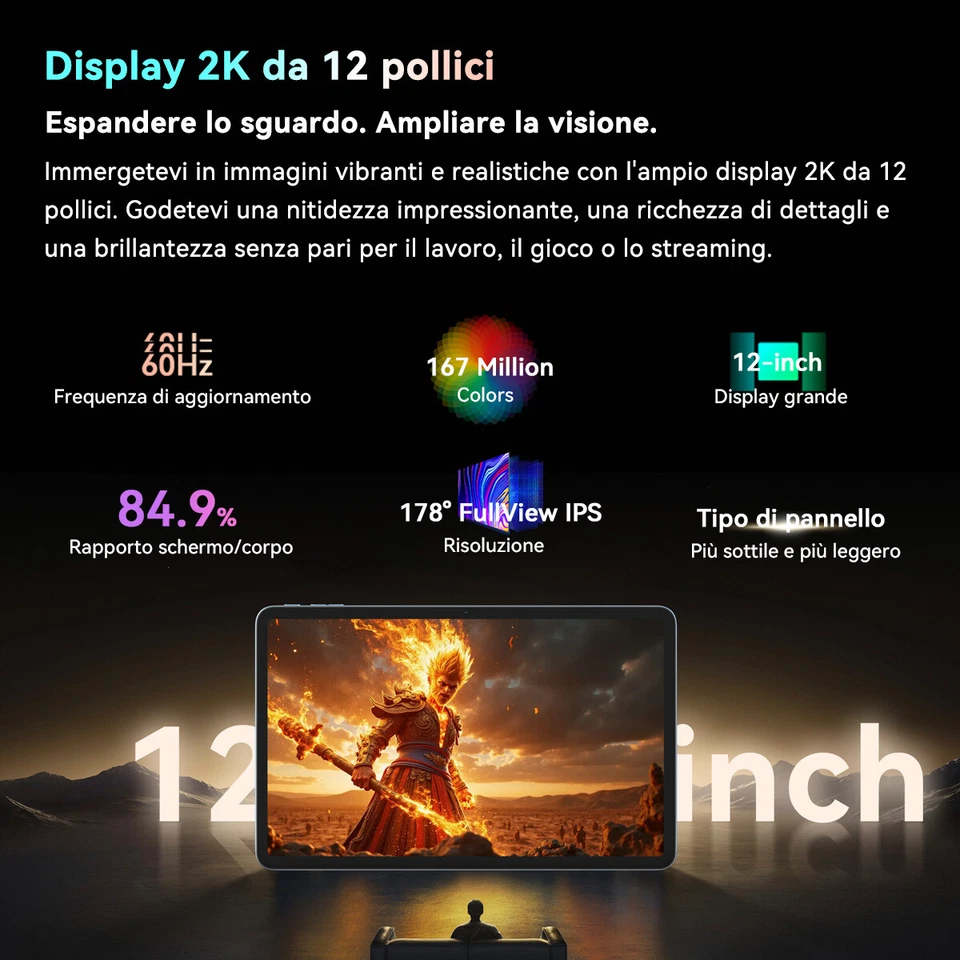 Blackview MEGA 2 4G Android15 12pollici Tablet 2K 36GB+256GB 9000mAh Widevine L1 - Immagine 2 di 4
