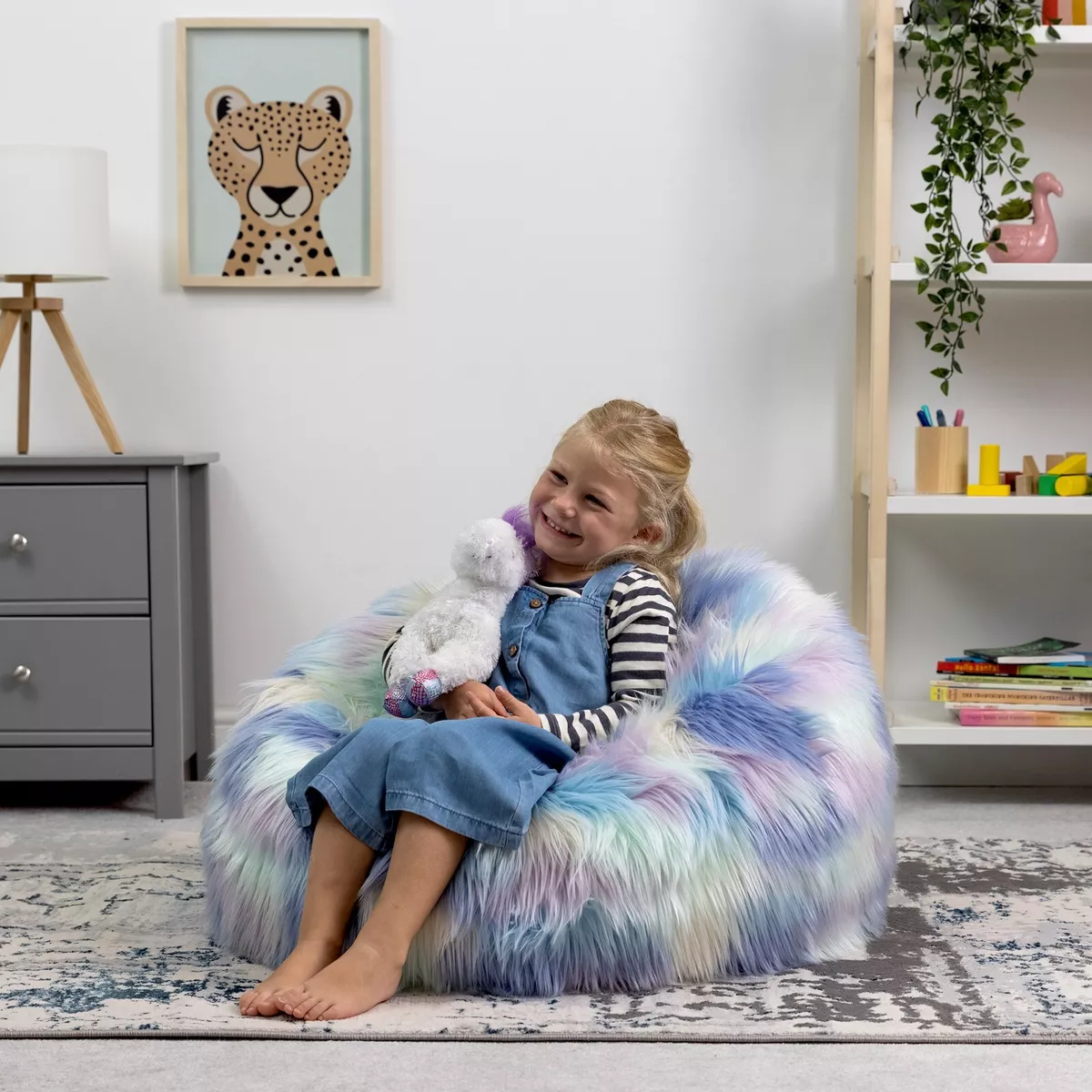 Faux Fur Fluffy Unicorn Kids Bean Bag Print Childrens Classic