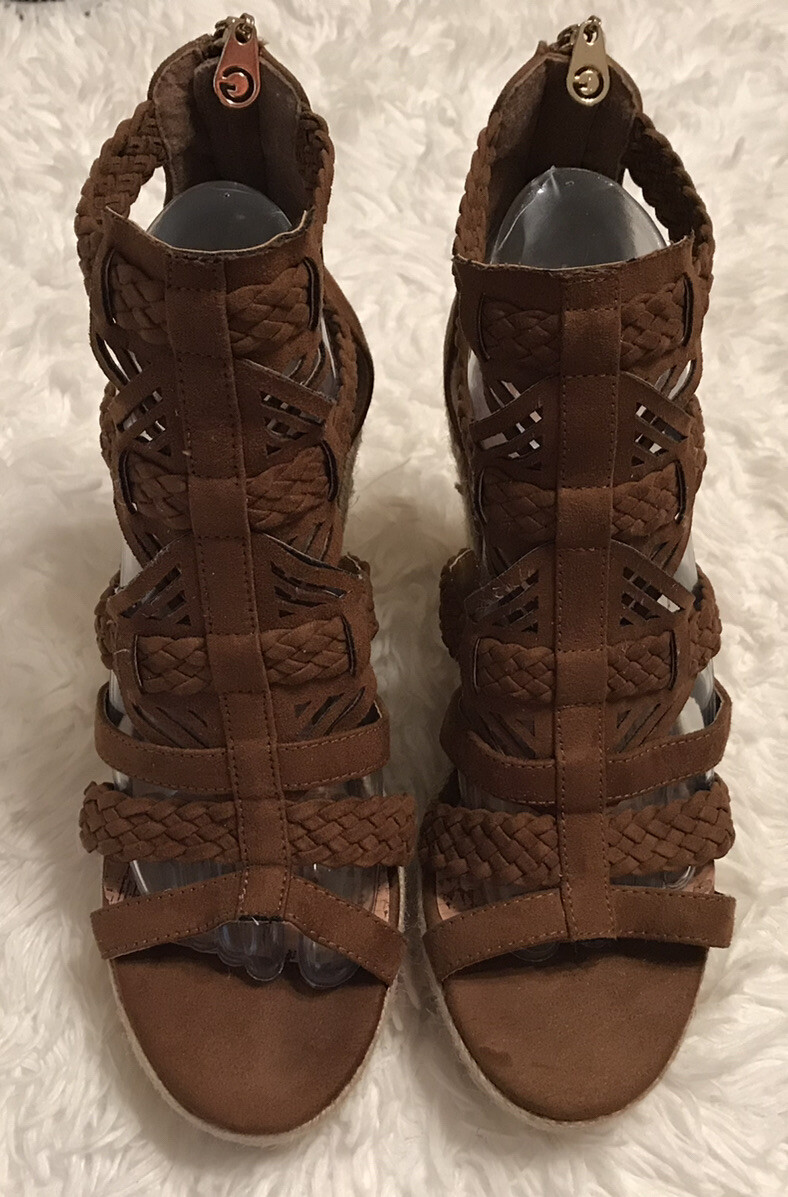 brown gladiator wedges