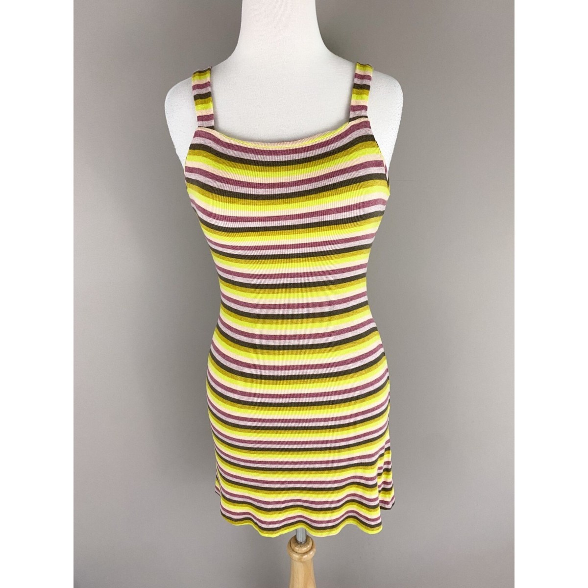 RVCA Nobodys Babe Dress Yellow Multi Stripe Sleeveless Ribbed Casual XS |  eBay