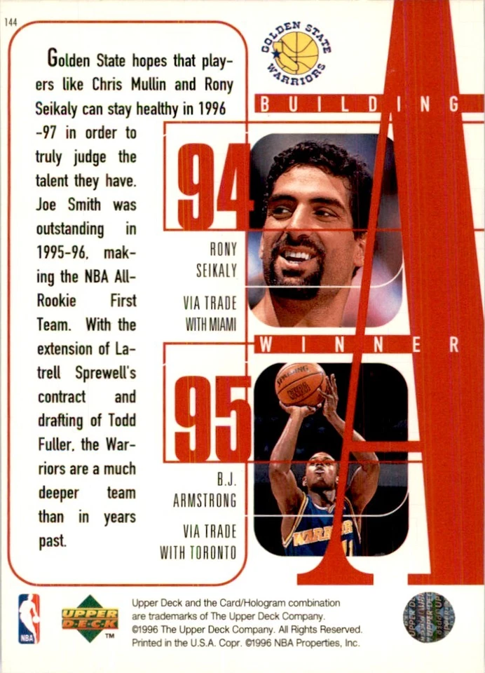 1996-97 Upper Deck Joe Smith/Latrell Sprewell/Chris Mullin/Rony Seikaly/B.J. - Image 2 of 2