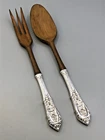 Rose Point by Wallace Sterling silver 2 piece Salad Serving Set with Wooden Ends