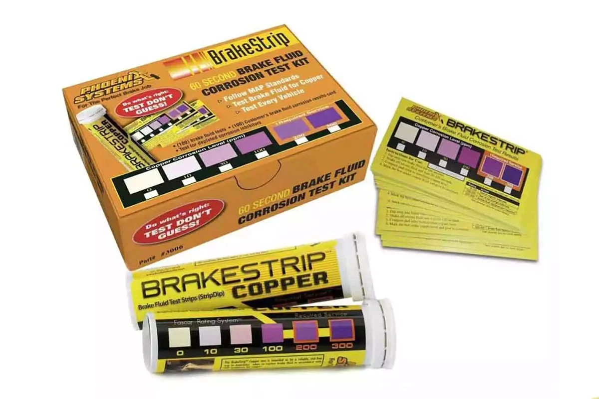 A set of Phoenix Systems Brake Fluid Test Strips displayed on a white background.