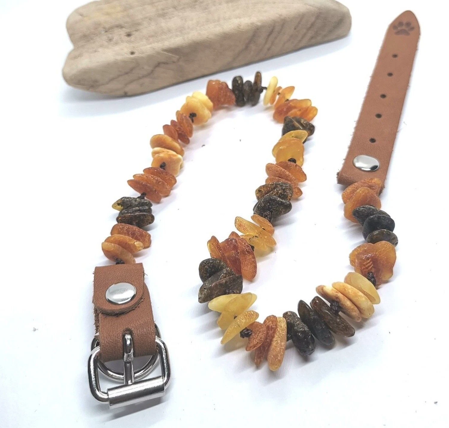 Natural Amber Collar For Dog Pet Cats Necklace Baltic Raw Chips 30 cm 12"-14"