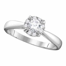 14kt White Gold Round Diamond Solitaire Bridal Wedding Engagement Ring 1/2 Ctw