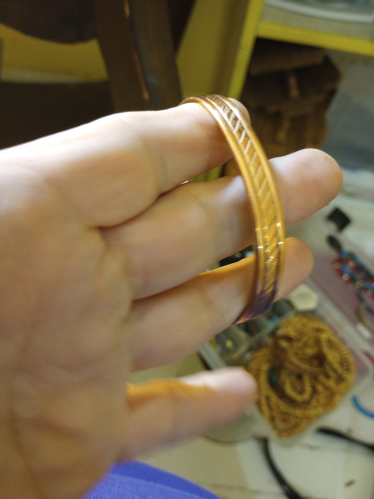 Vintage Solid Copper Cuff Bracelet Raised Embosse… - image 7