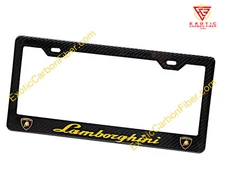 Lamborghini Gold Text and 3D Logos  Carbon Fiber license Plate Frame 2x2 Gloss