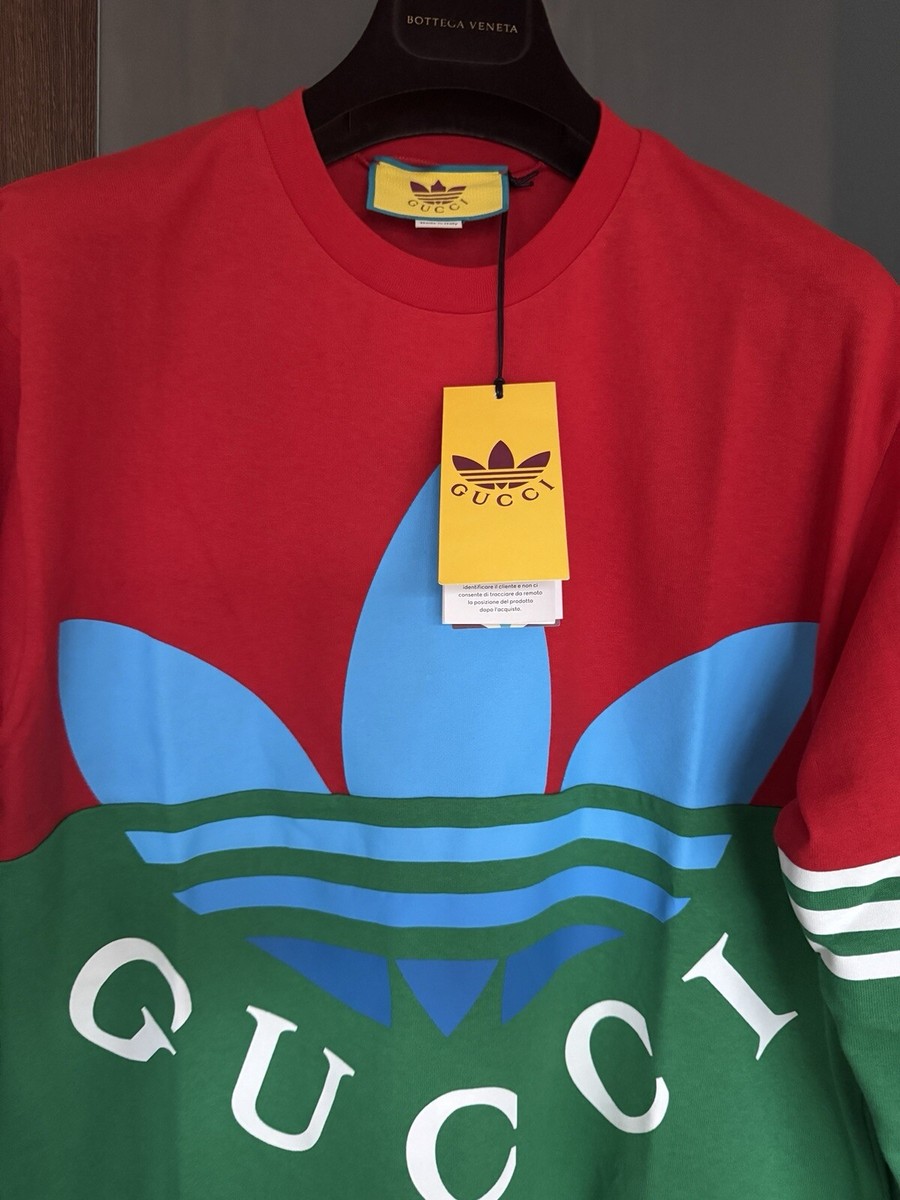 adidas×GUCCI ロングスリーブ Tシャツ L グリーン×レッド GUCCI x ADIDAS ロンT 赤緑 グッチ アディダス 長袖 Tシャツ