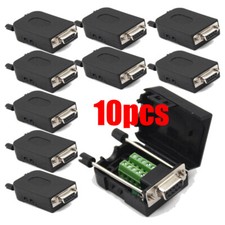 10Pcs D-SUB DB9 Female 9Pin Black Cover Screw Type Breakout Terminals Connector