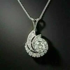 2Ct Round Cut VVS1 Diamond Cluster Pendant 14K White Gold Finish 18'' Free Chai