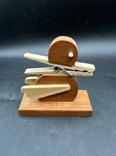 Vintage Handcrafted Brown Wooden Duck Note Holder Clip for Desk