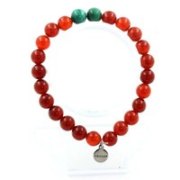 Armband Perlen Malachit Aus Kongo + Achat Rot 8 Mm. Made In Frankreich