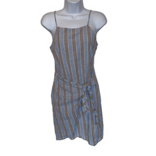 Altar'd State Blue Gray Stripe Square Neck Faux Wrap Mini Dress Small Adj Beach