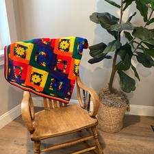 Rainbow Crochet Daisy Granny Square Quilt Blanket 56 x 47 Handmade Pride Hippie